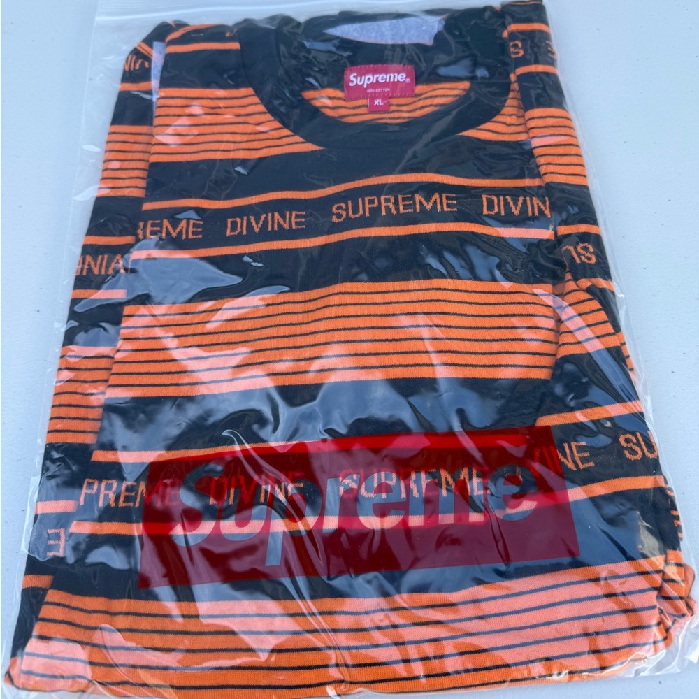 VINTAGE Supreme Black and Orange Striped Long Sleeve Top